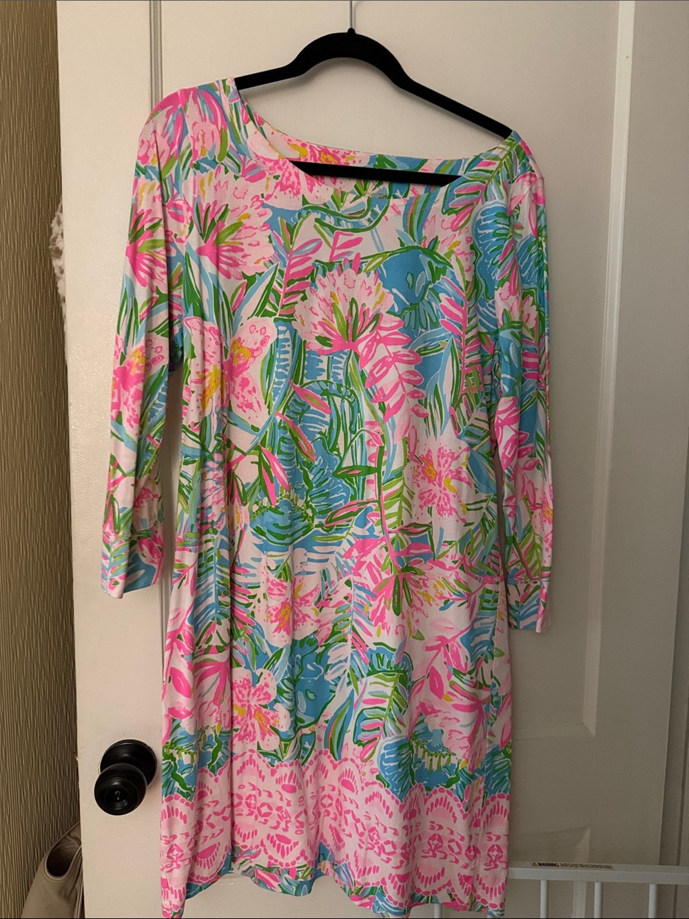 Lilly Pulitzer Pink, Blue & Green Tropical Floral Long-Sleeve Dress